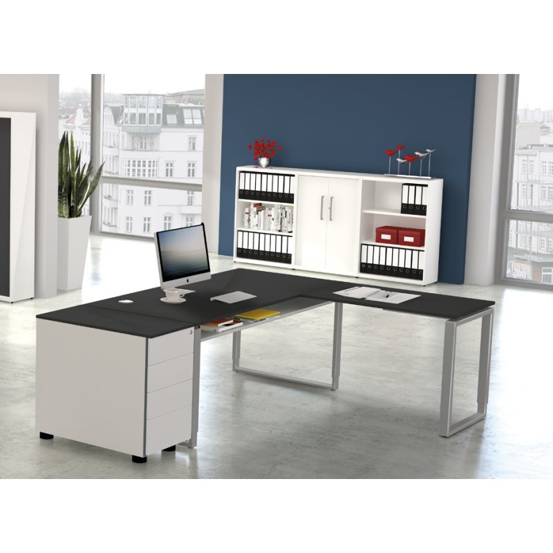 kerkmann ARCHITEKT desk with add-on, 1600 mm, white, height adjustment